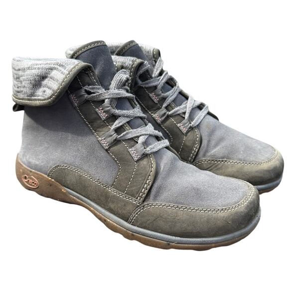 Chaco Shoes - Chaco Women’s Gray Suede Ankle Hiking Boots Size 8M Lace-Up Knit Cuff Outdoor